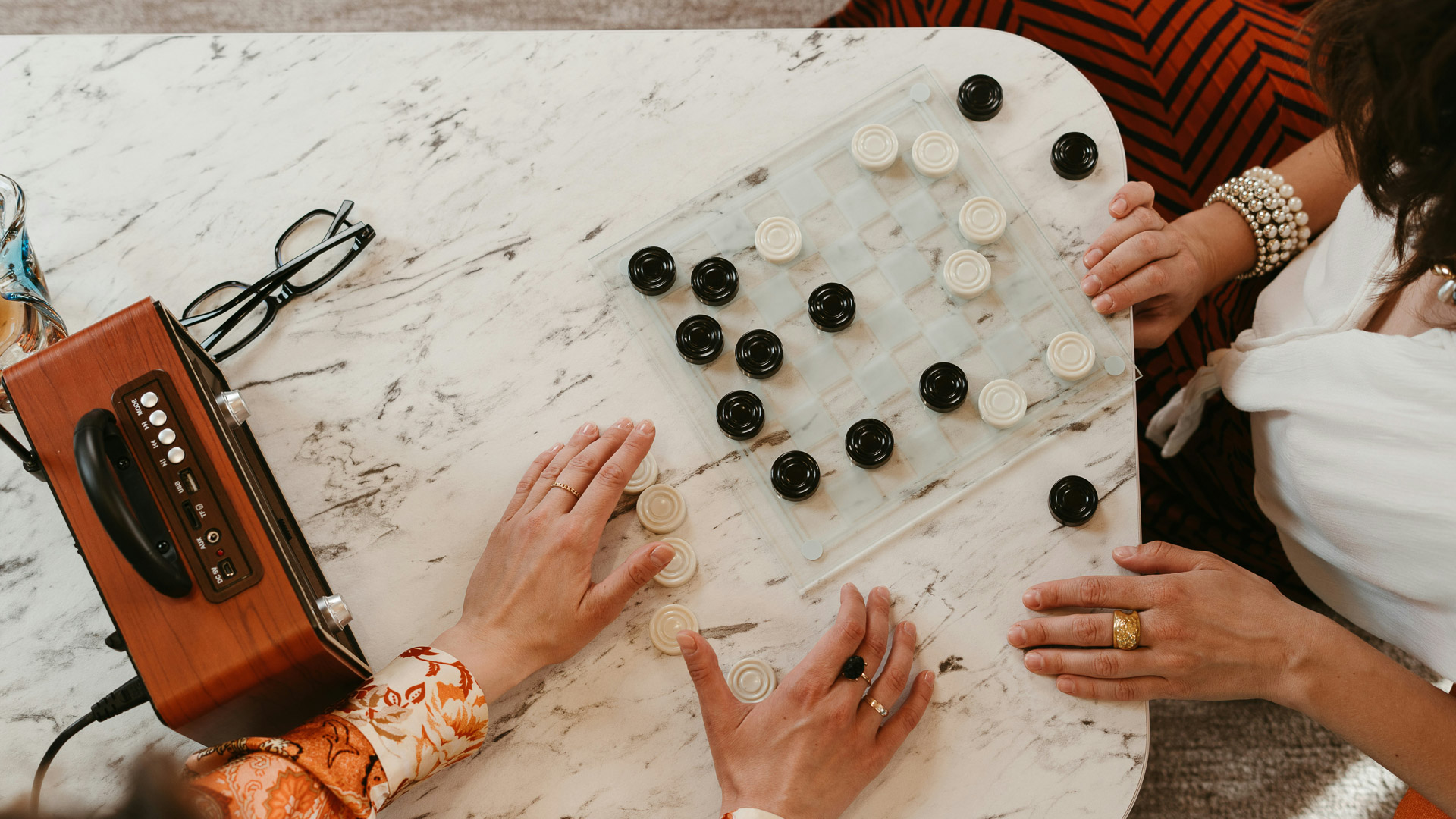a person playing a game of checkers