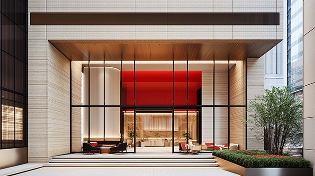 a building with glass doors