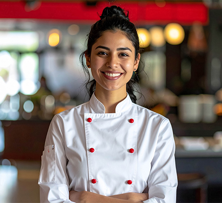 a woman wearing a chef