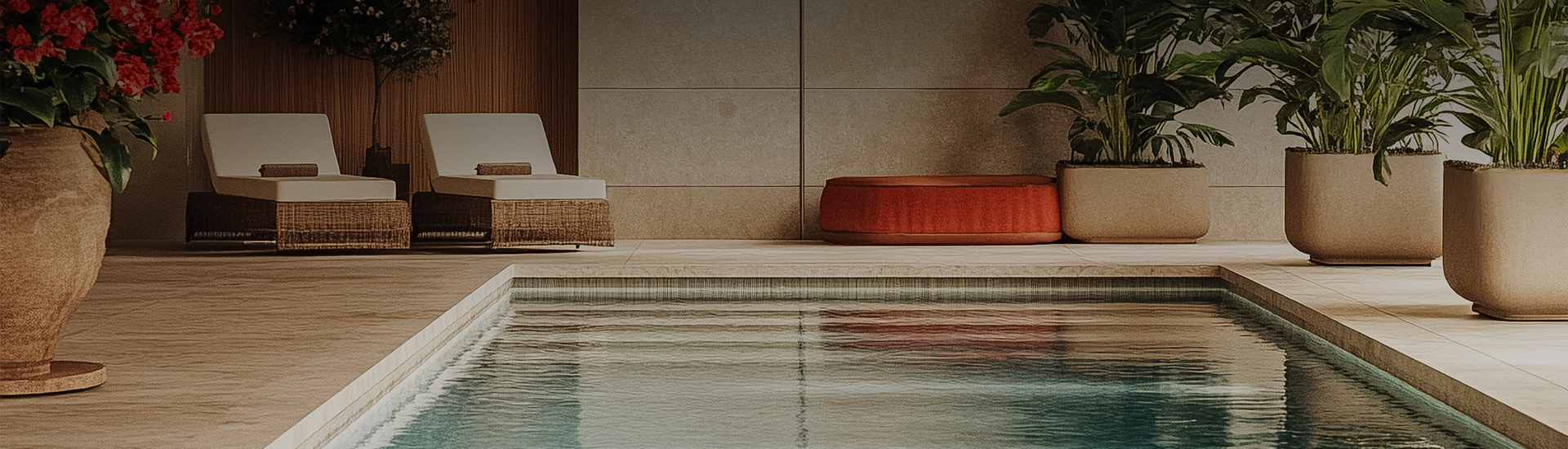 a pool with a red cushion