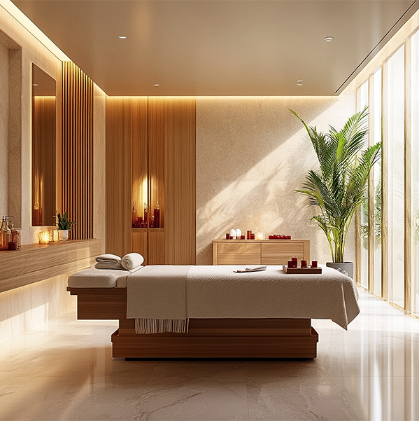 a massage table in a room