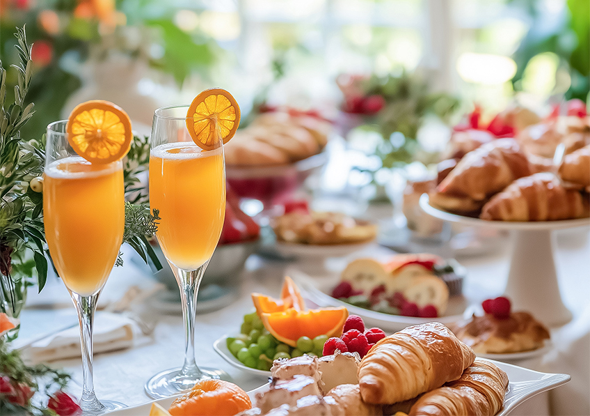 a table with food and drinks