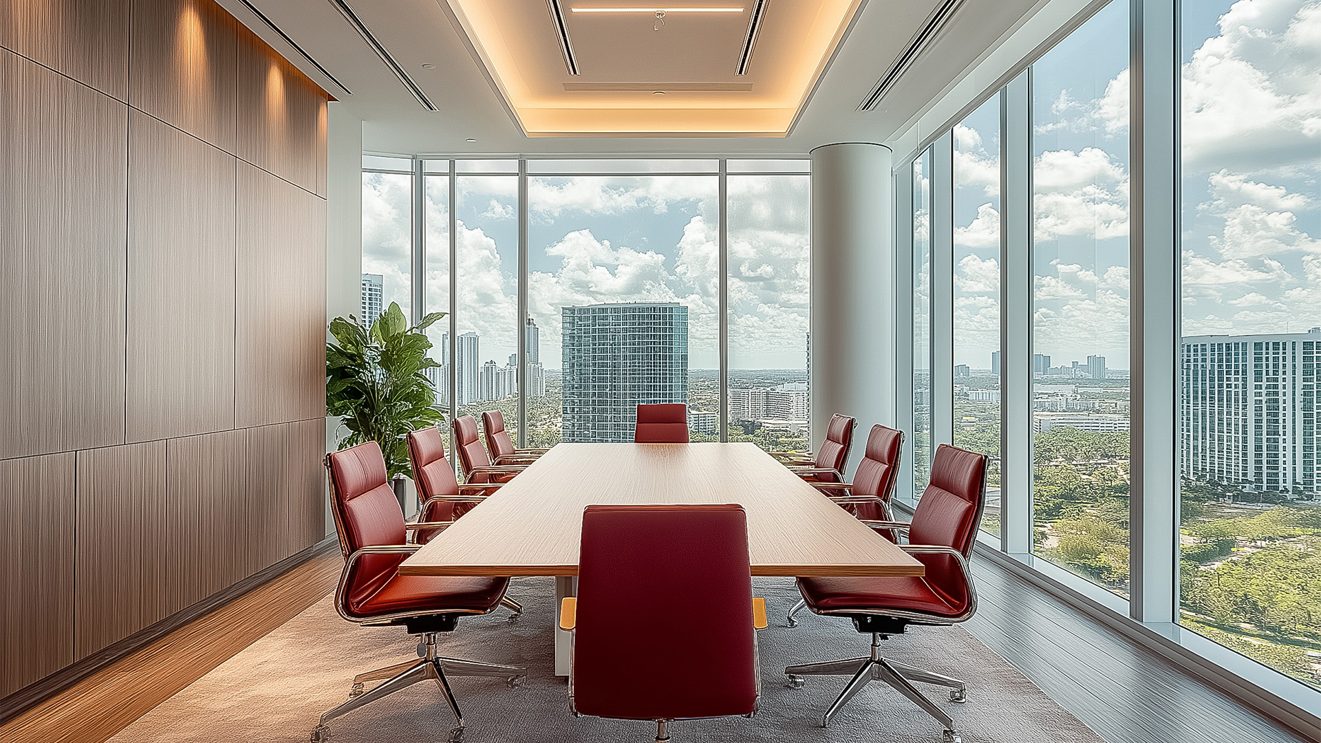 a conference room with a table and chairs main