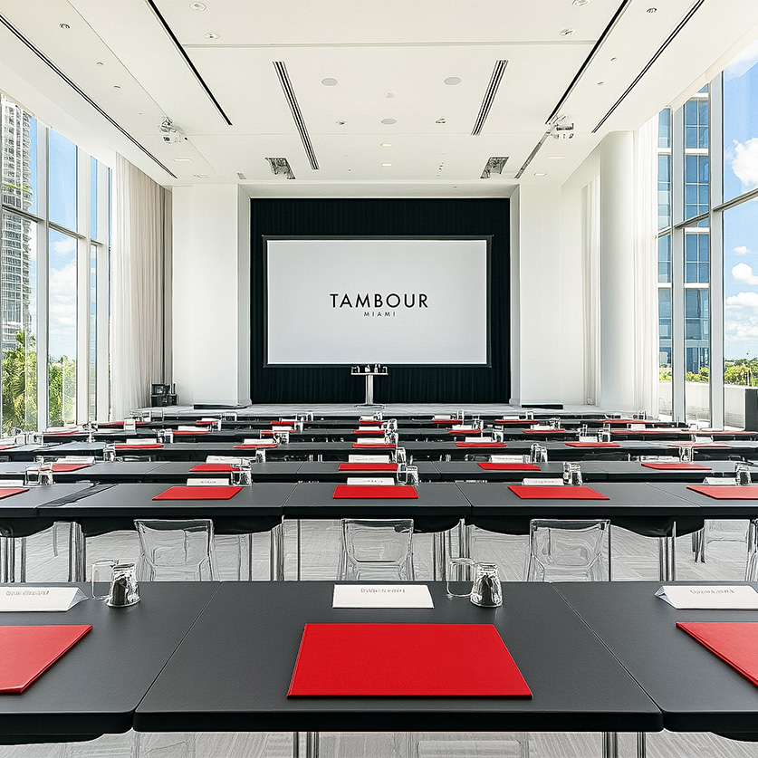 a room with tables and chairs