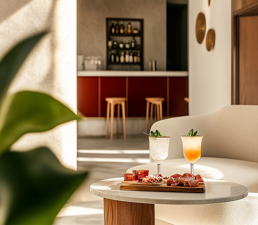 a table with drinks on it