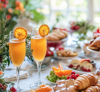 a table with food and drinks