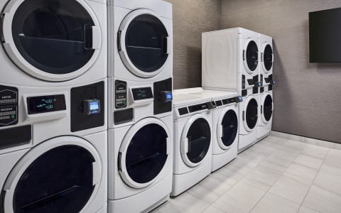 a group of white washing machines