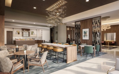 a room with tables and chairs