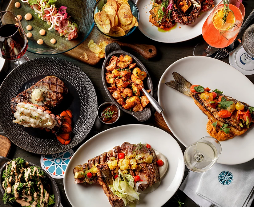 a table full of plates of food