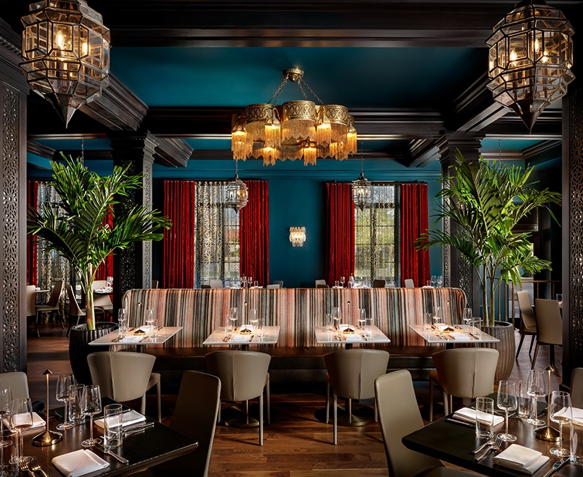 a room with tables and chairs