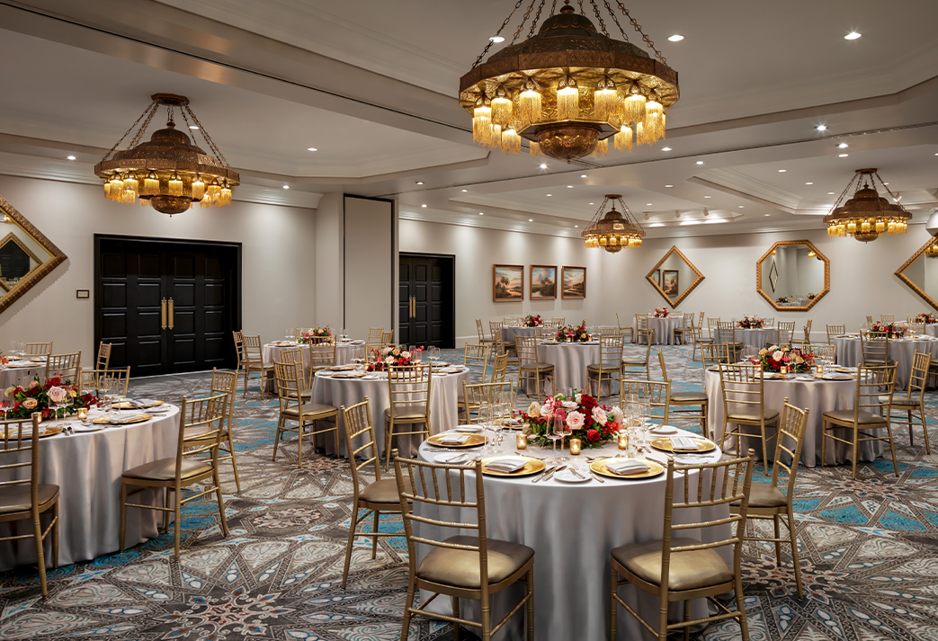 a room with tables and chairs