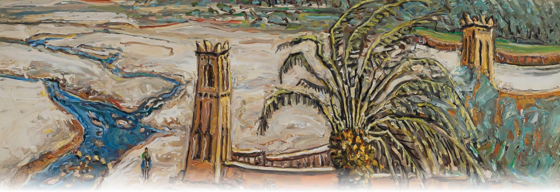 a painting of a tower and a pineapple
