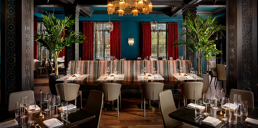 a room with tables and chairs