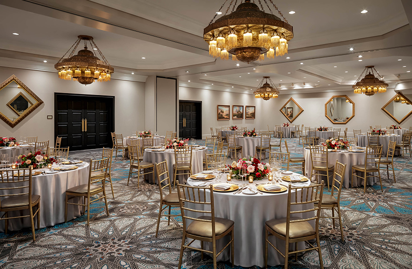 a room with tables and chairs