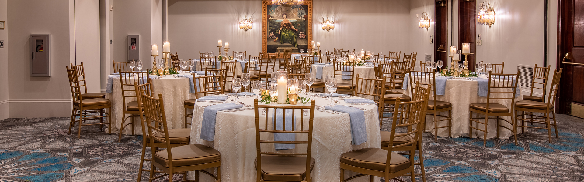 a room with tables and chairs