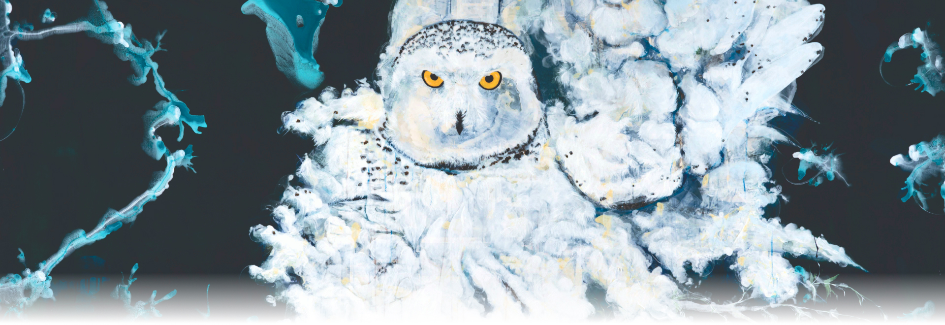 a white owl with yellow eyes