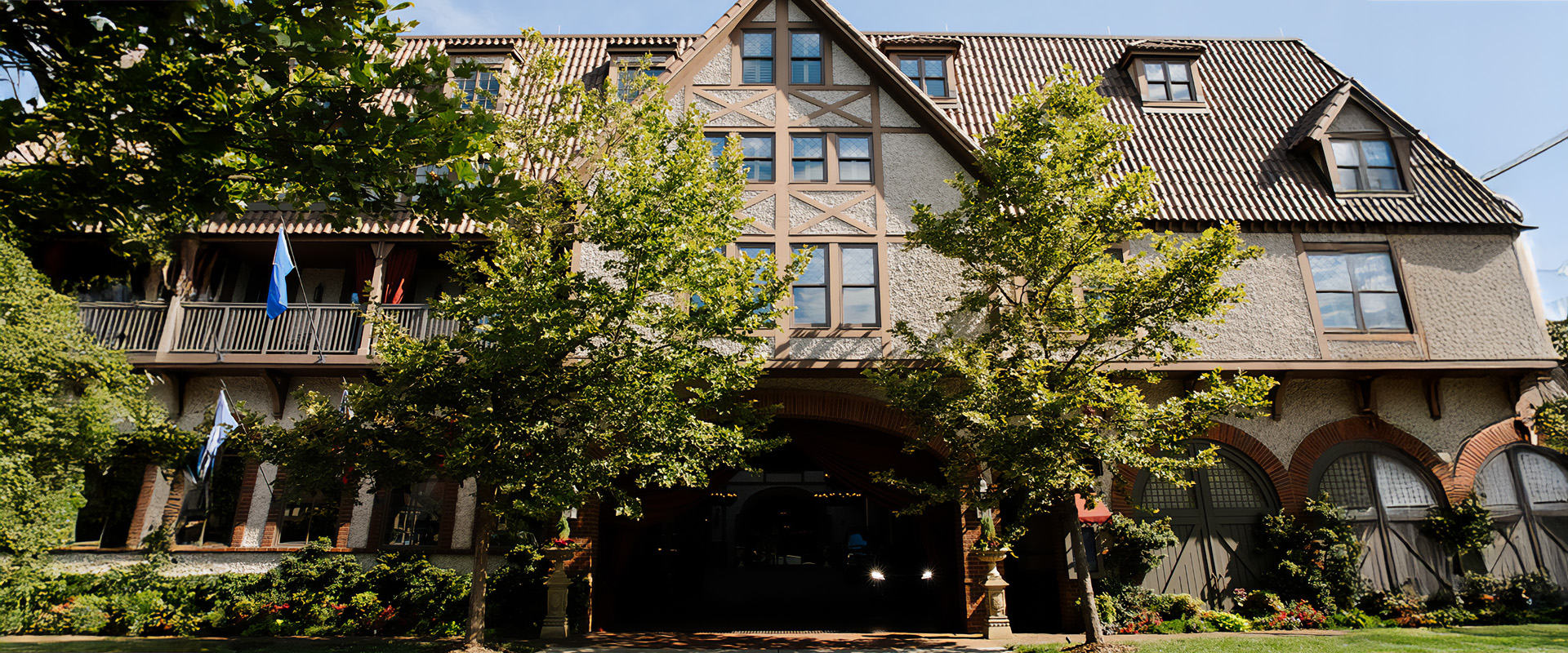 a building with trees in front of it