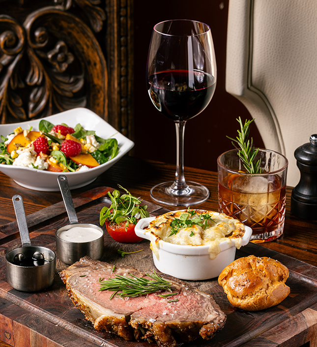 a table with food and drinks