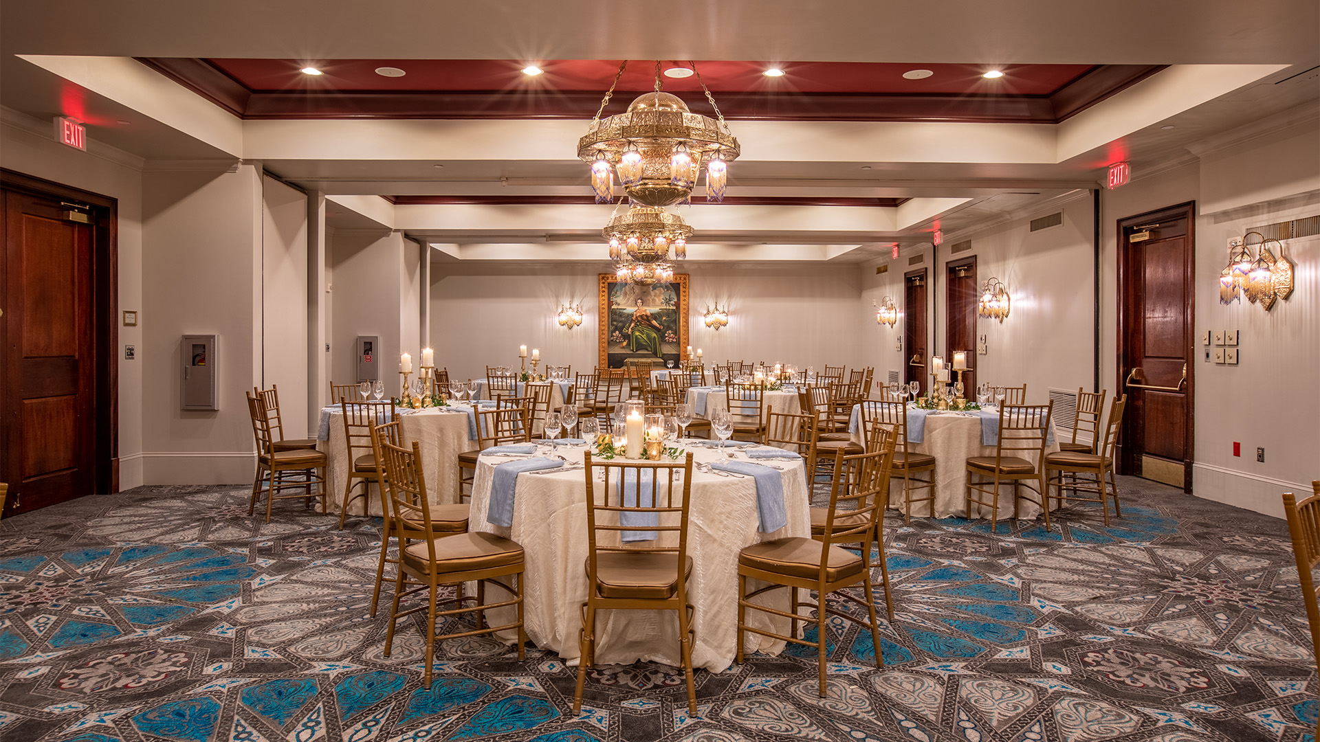 a room with tables and chairs