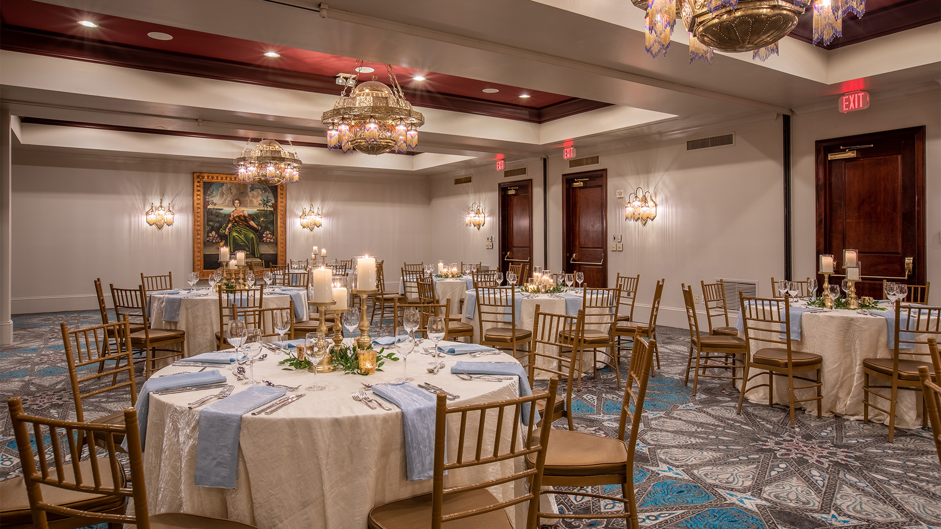 a room with tables and chairs