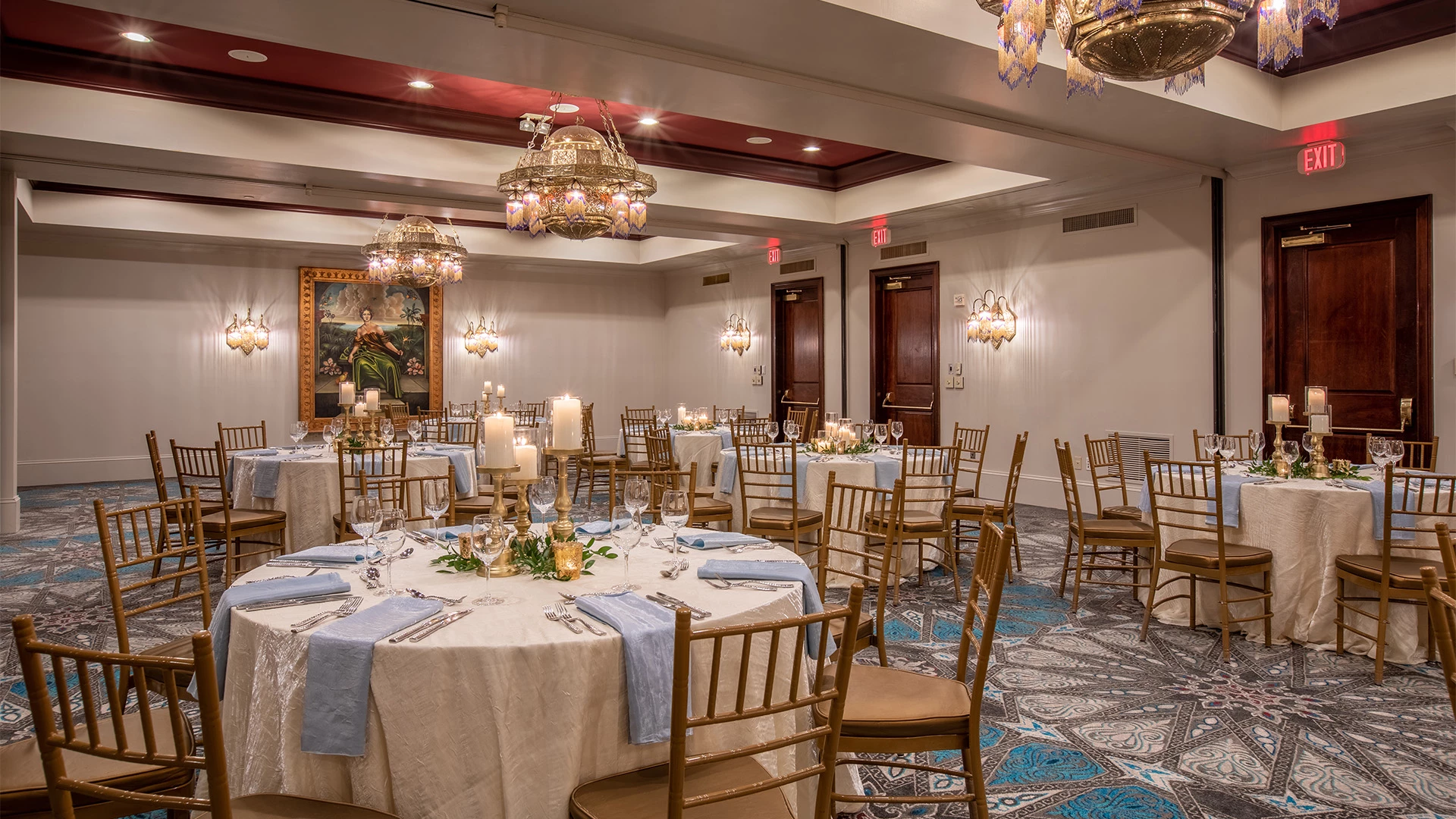 a room with tables and chairs