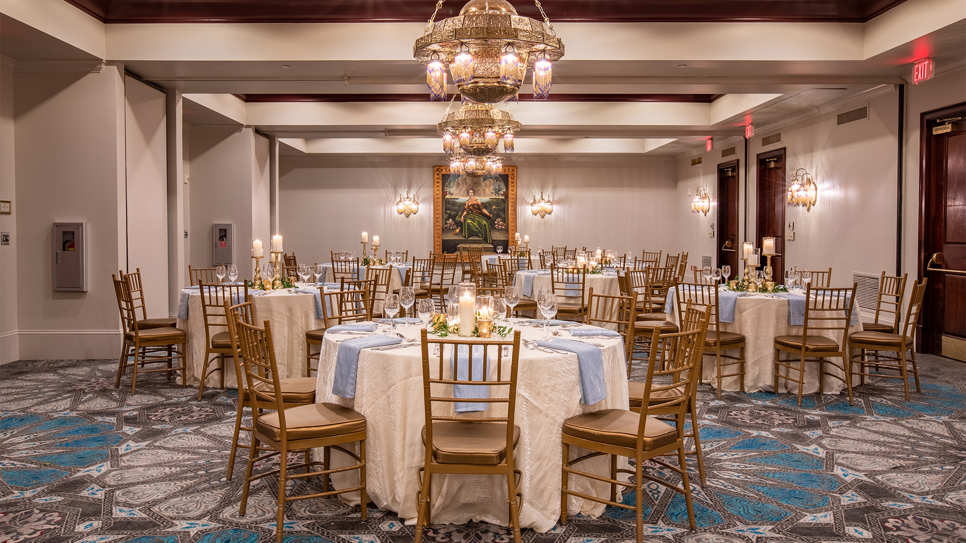 a room with tables and chairs