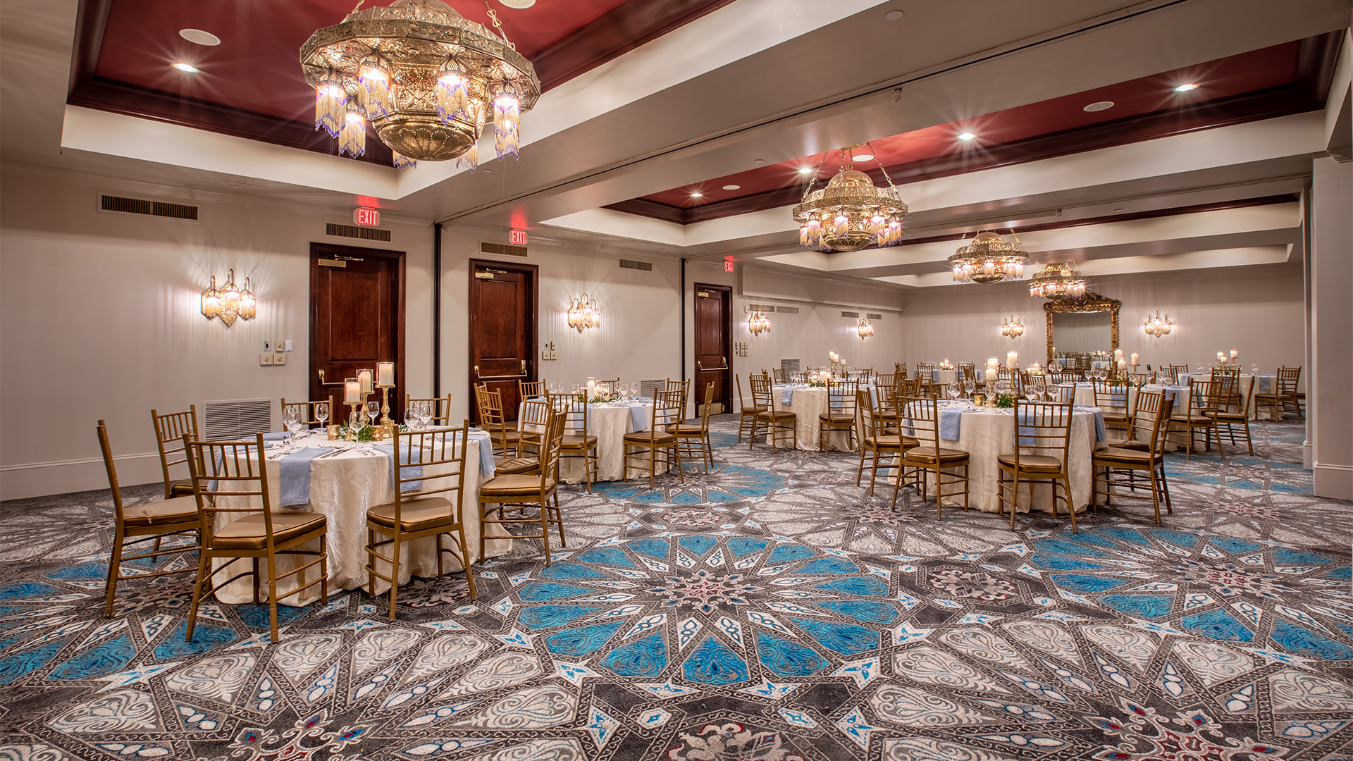 a room with tables and chairs