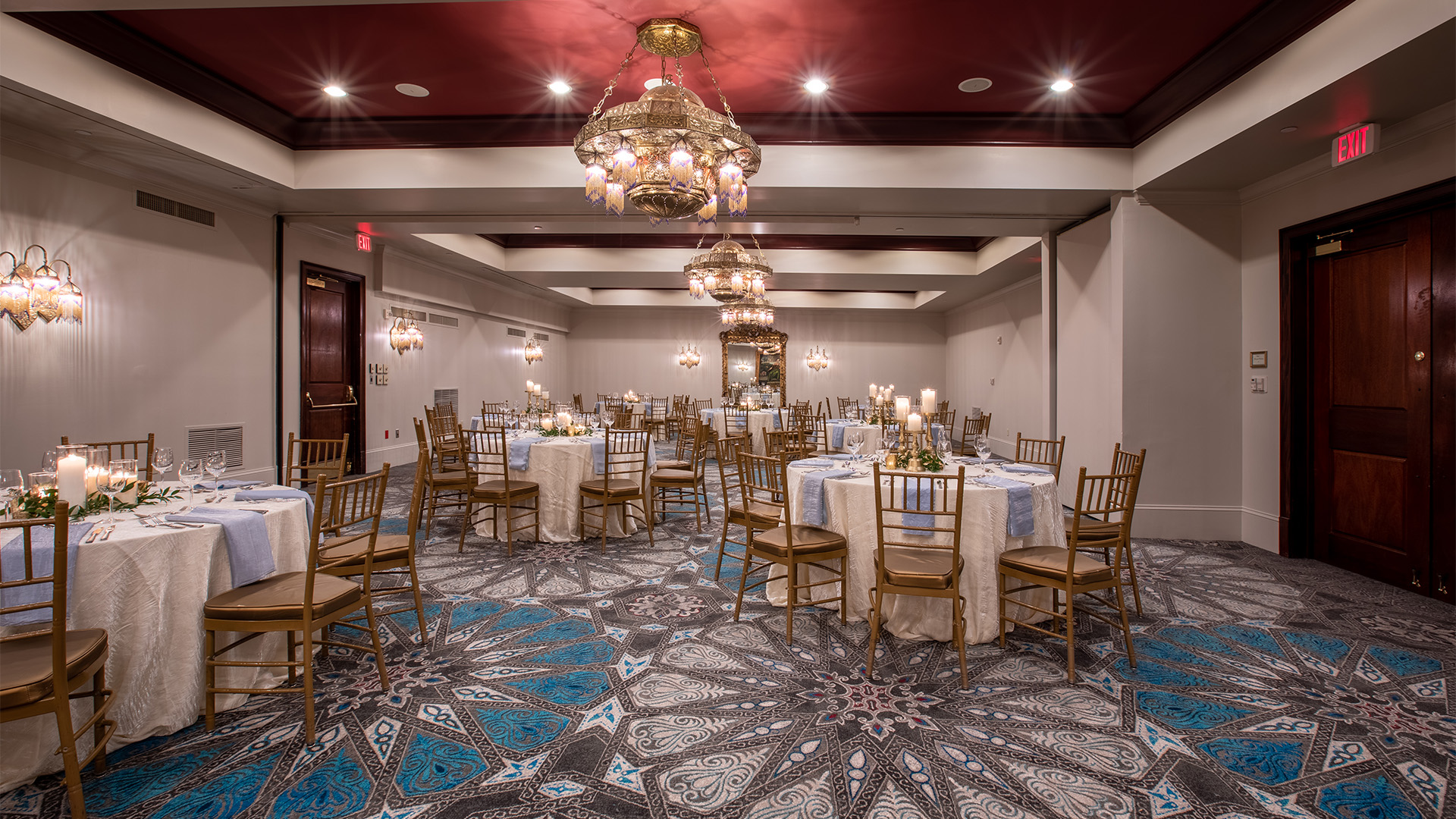 a room with tables and chairs