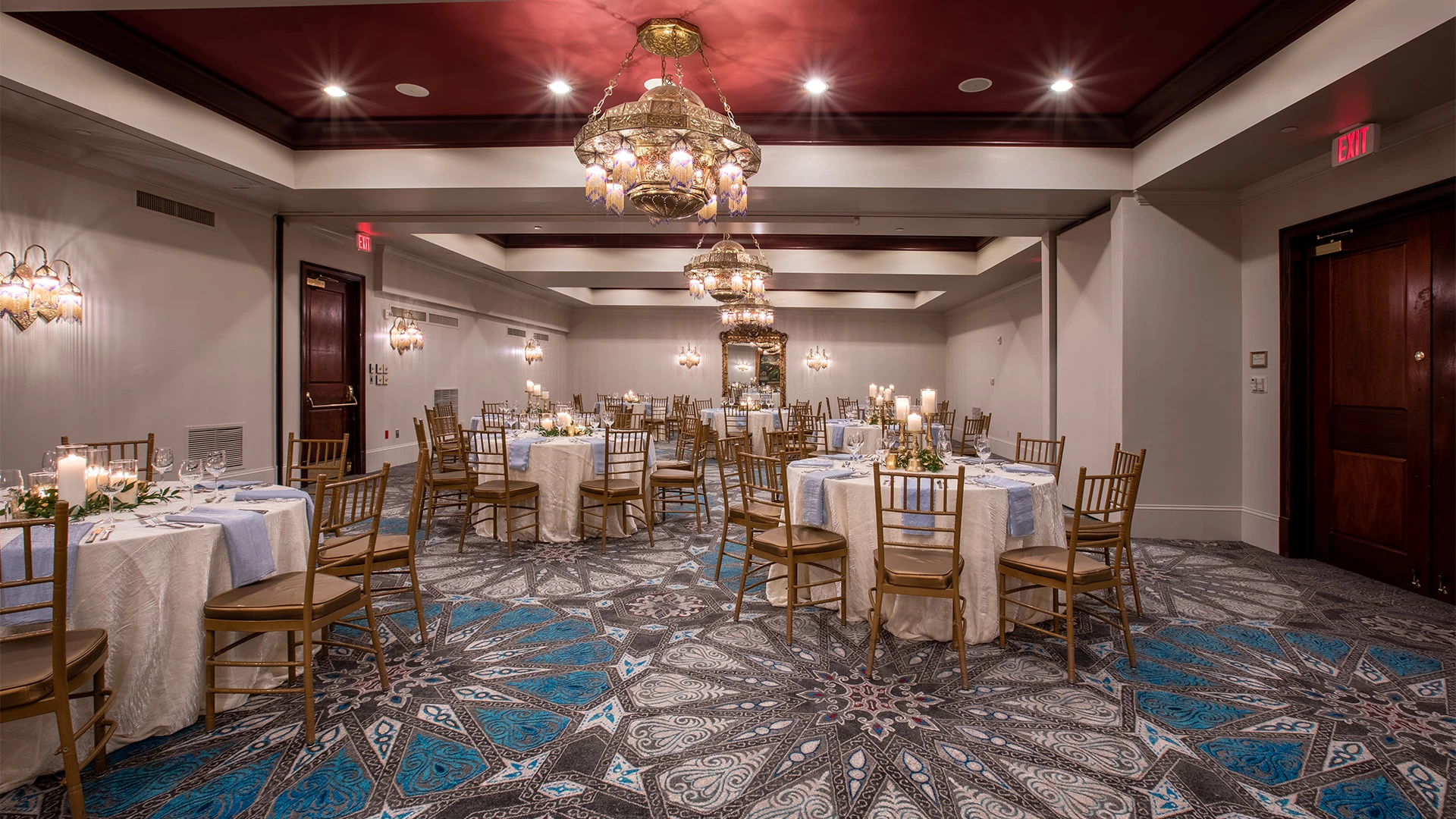 a room with tables and chairs