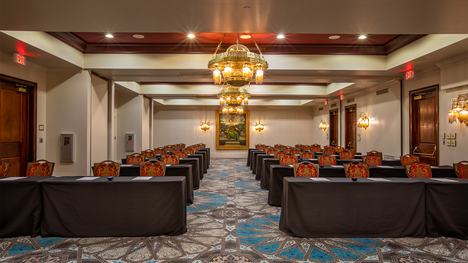 a room with tables and chairs