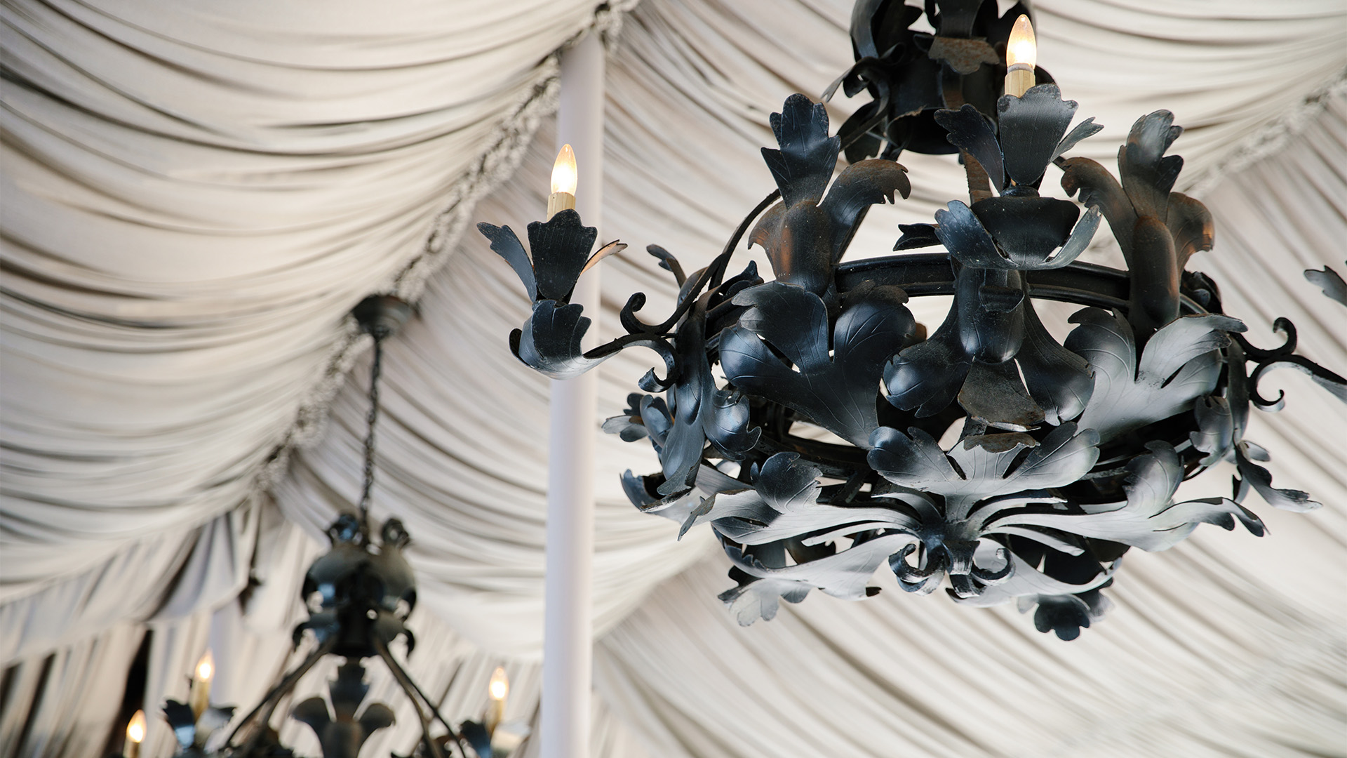 a chandelier from a ceiling