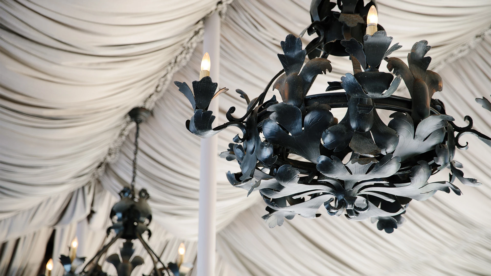 a chandelier from a ceiling