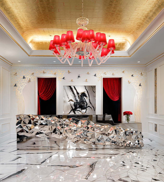 a reception desk in a hotel