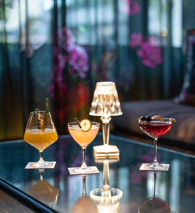 a group of drinks on a table