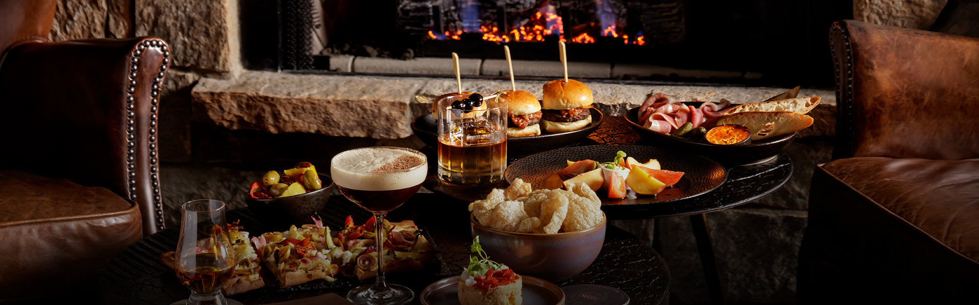 a table with food and drinks