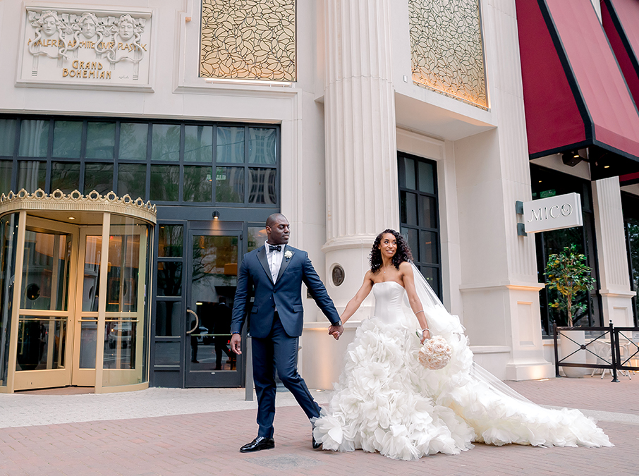 a man and woman in a wedding dress