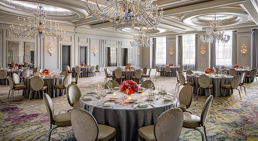 a large room with tables and chairs