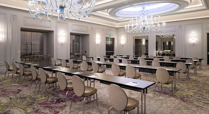 a room with tables and chairs