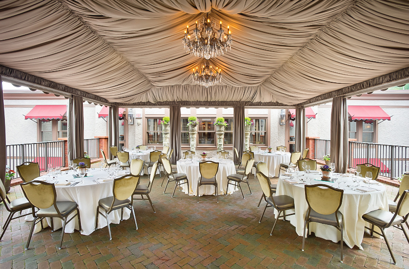 a room with tables and chairs