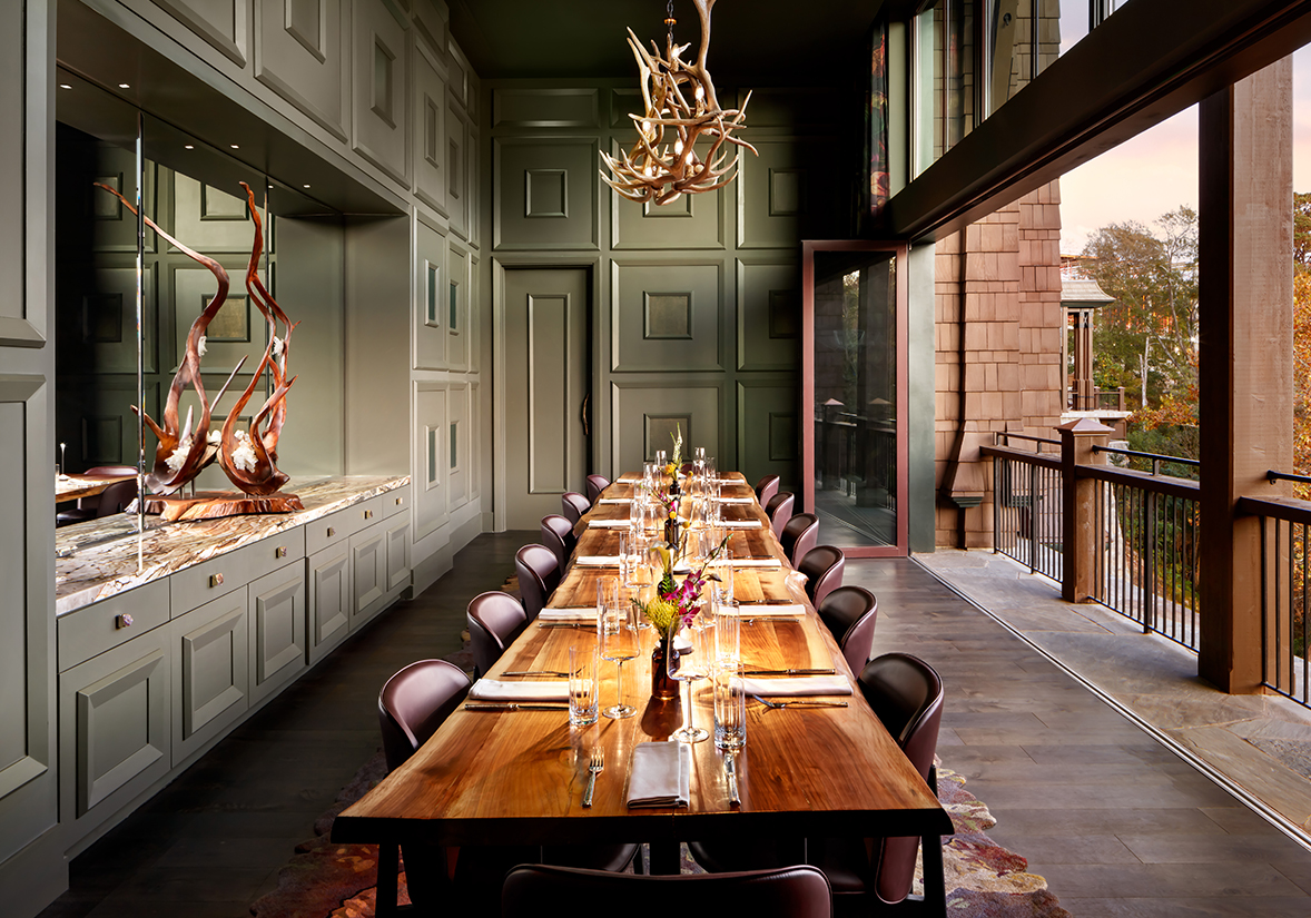 a long table set for a dinner party