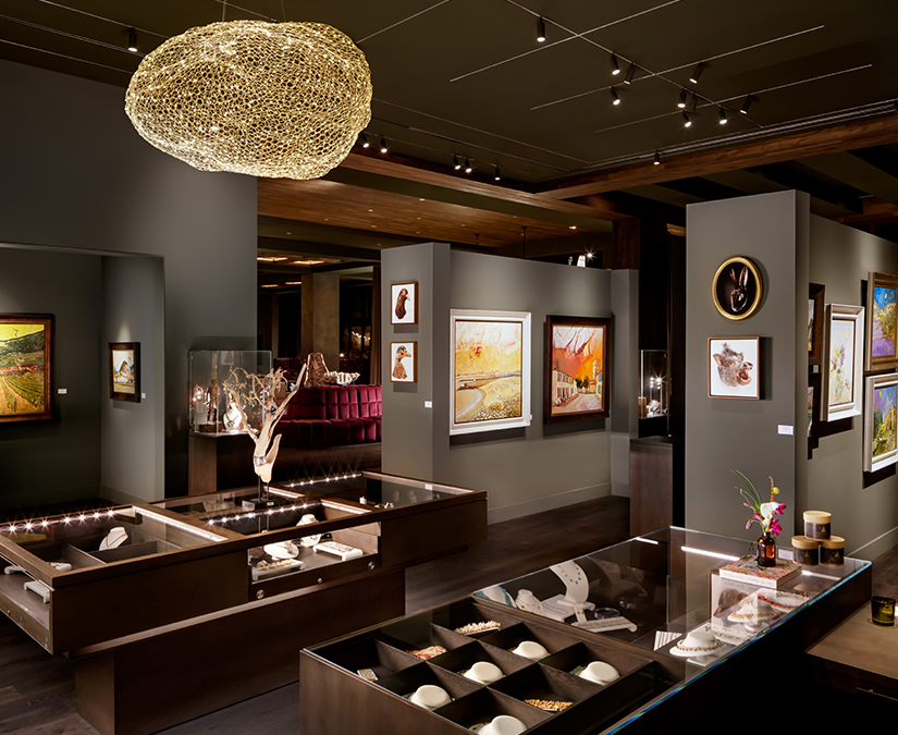 a room with art and pictures