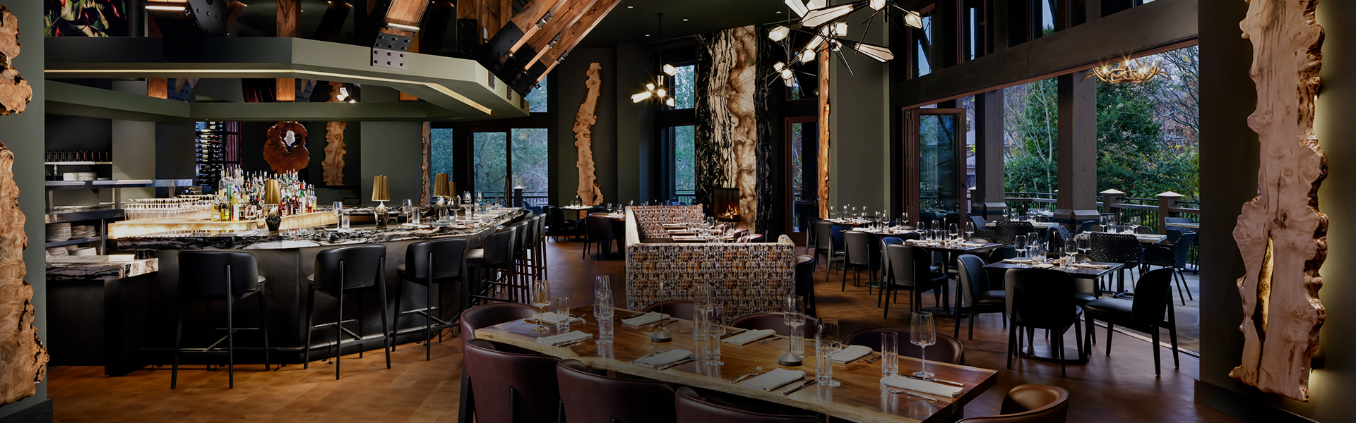a restaurant with tables and chairs