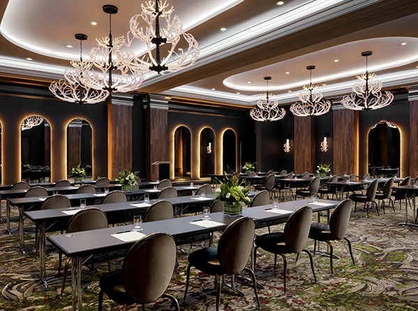 a room with tables and chairs