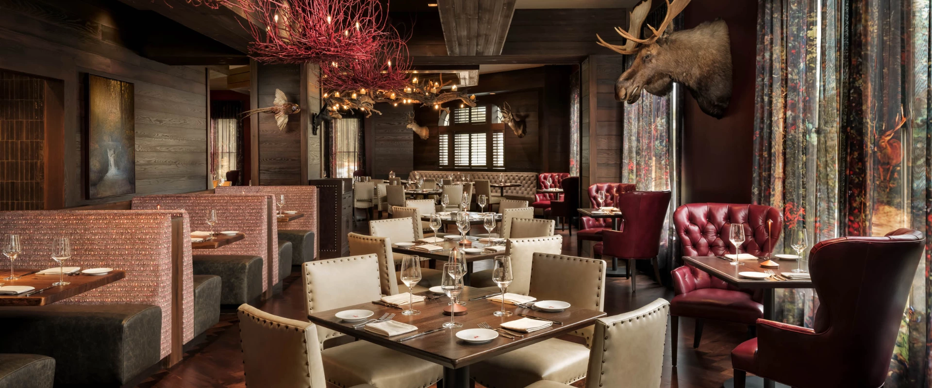 a restaurant with a moose head