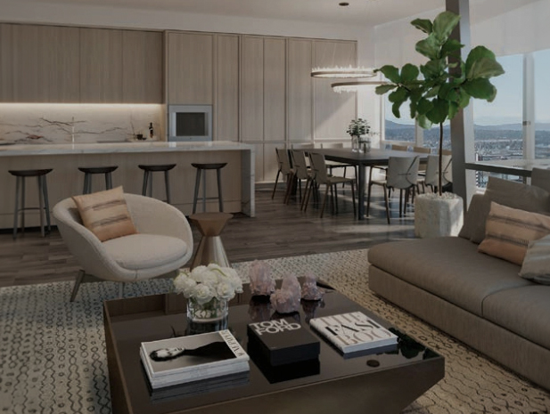 a living room with a couch and a table