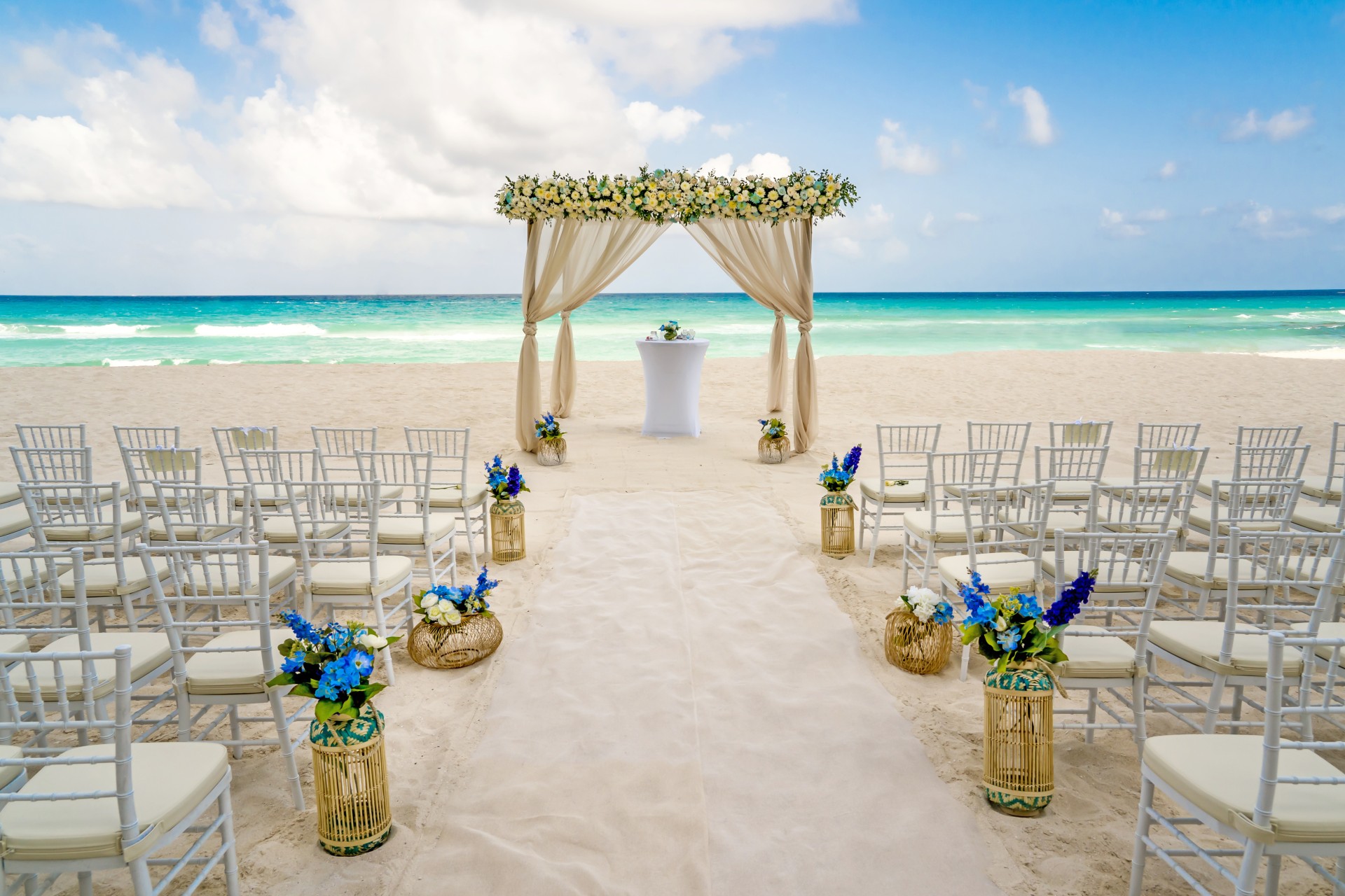 a wedding set up on a beach