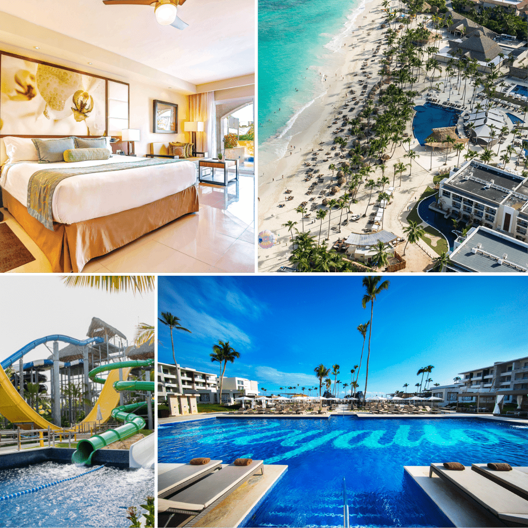 a collage of images of a hotel and a pool