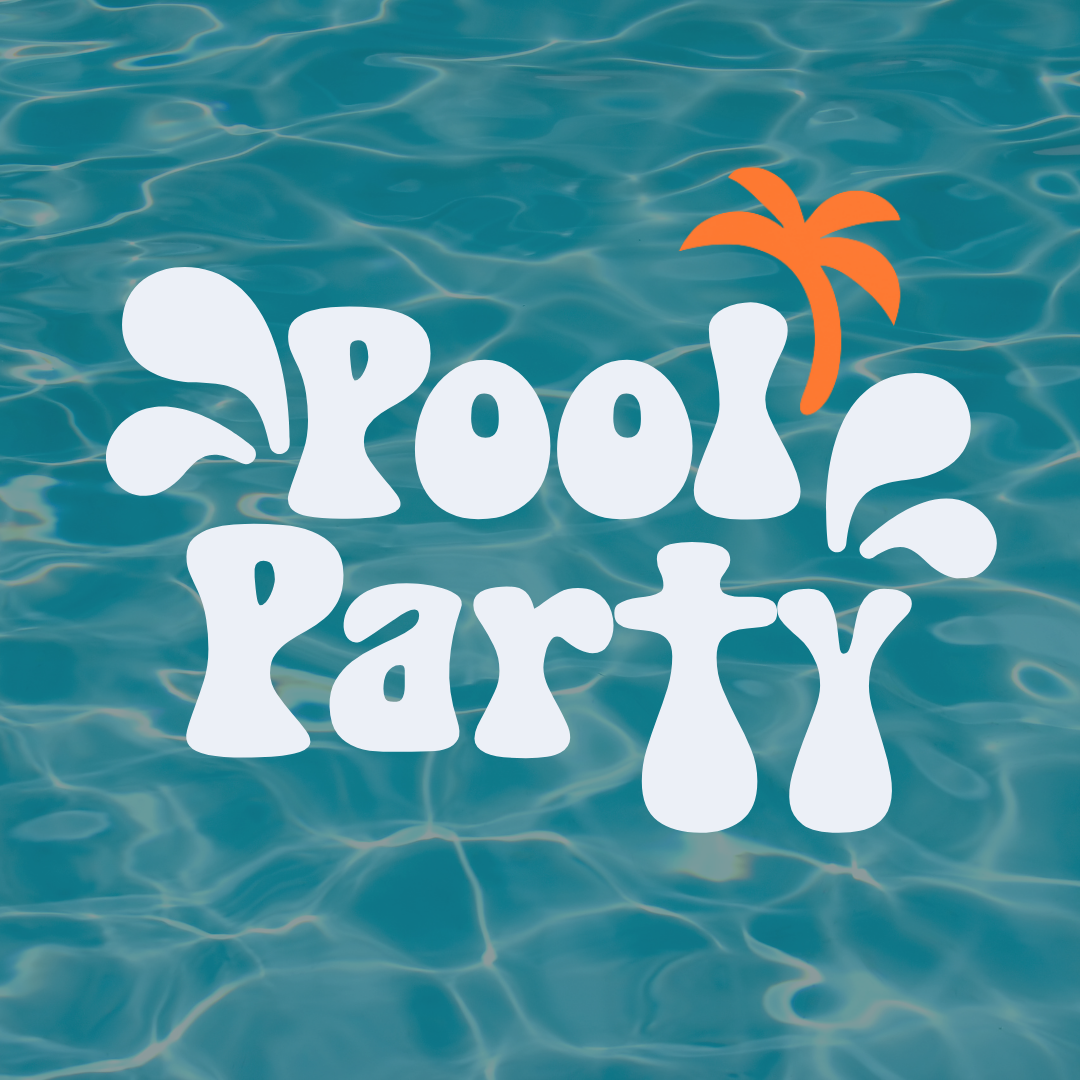 a pool party logo in water