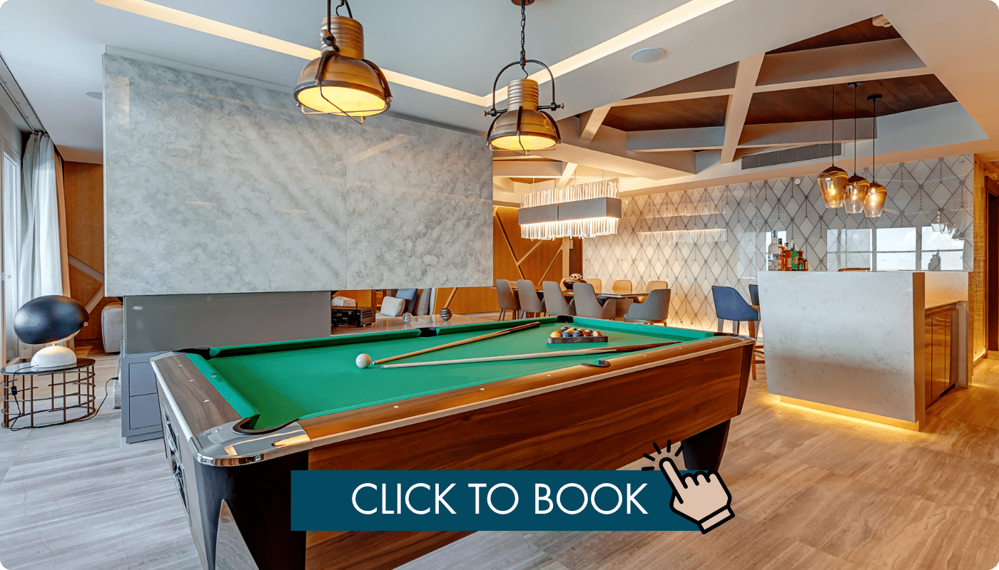 a pool table with a pool cue on it