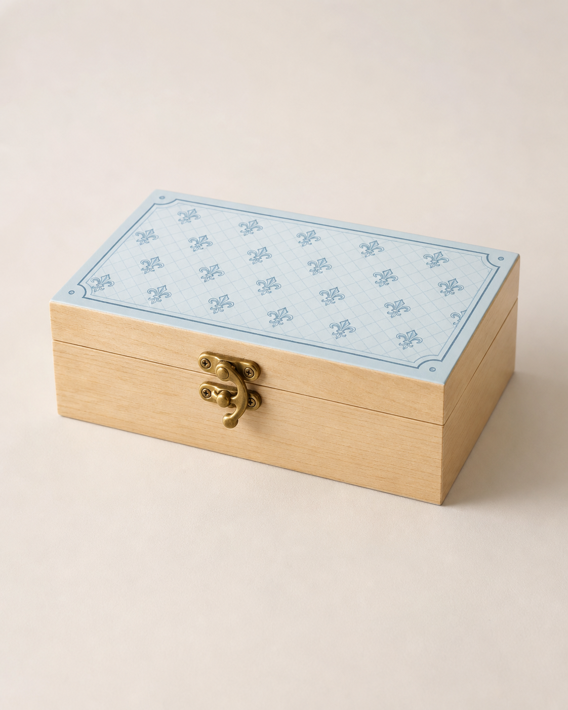 a wooden box with a lock